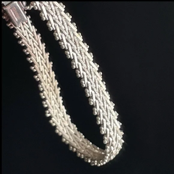 Vintage Sterling Silver 925 Italy Herringbone Bracelet - Picture 1 of 15